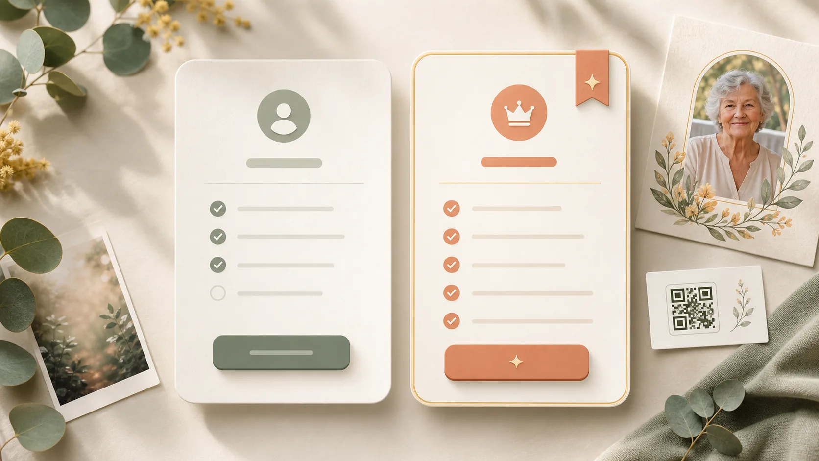 Soft pricing comparison cards for free and Premium memorial options